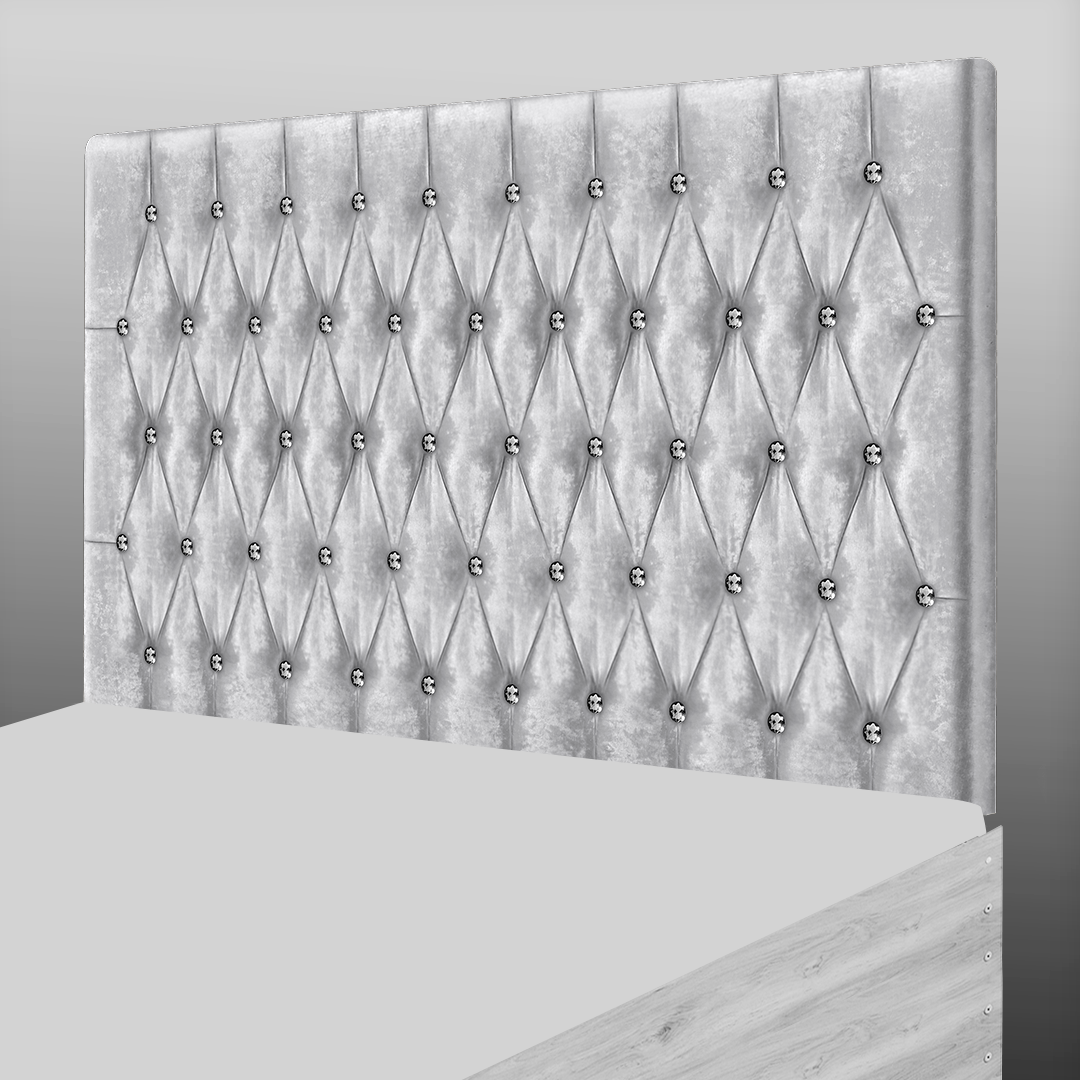 CHESTERFIELD HEADBOARD IN SILVER CRUSH VELVET