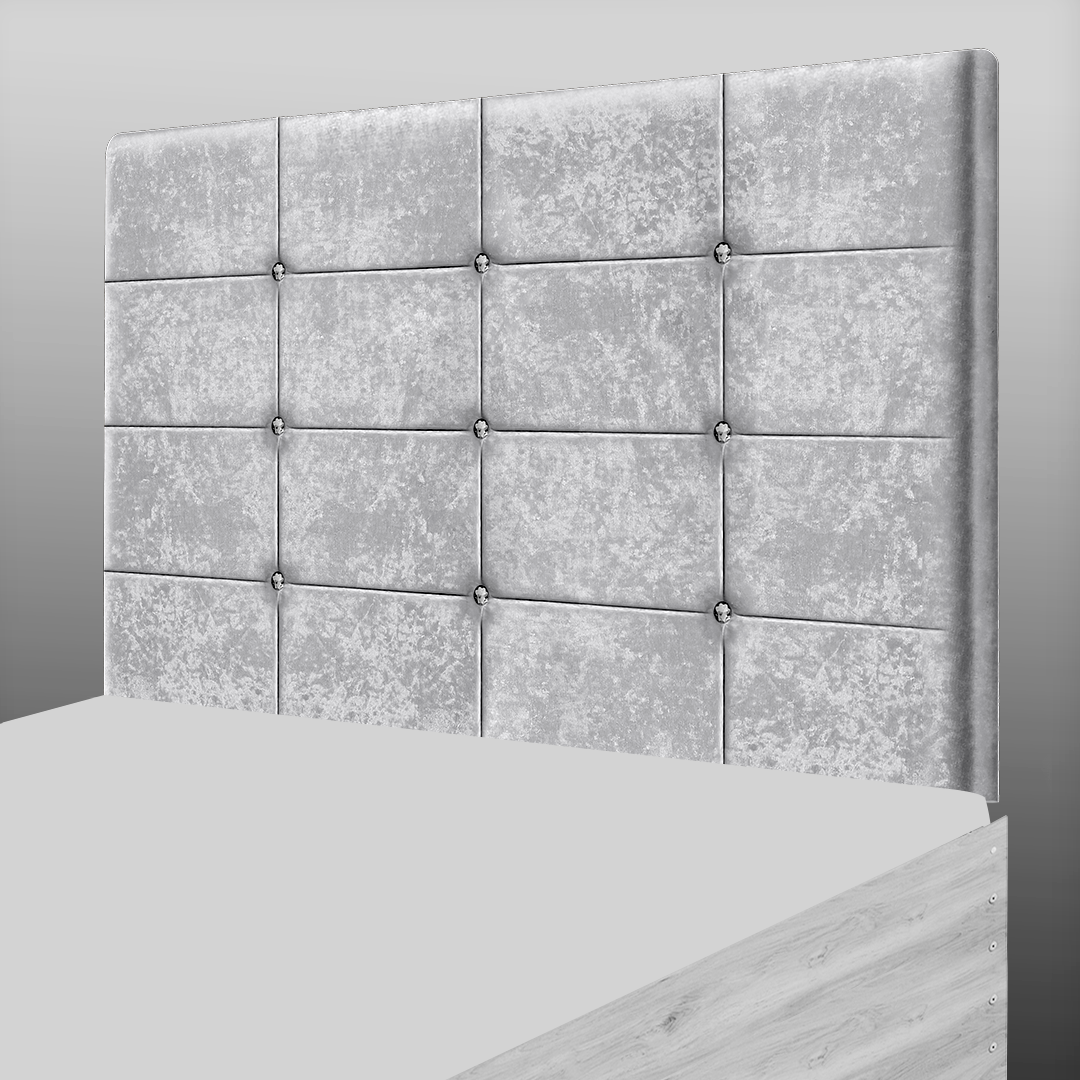 NEW CUBE HEADBOARD IN SILVER CRUSH VELVET