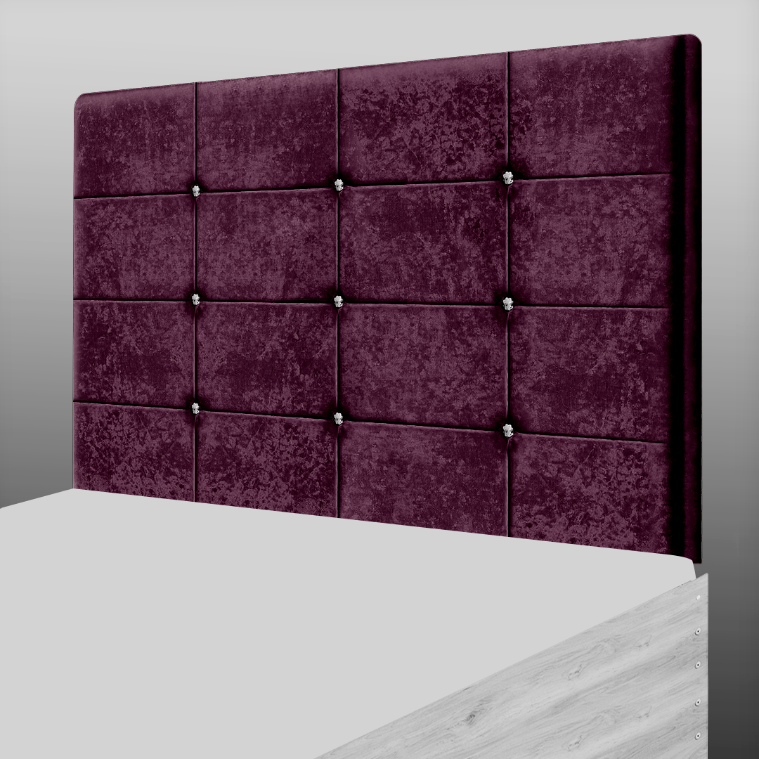 NEW CUBE HEADBOARD IN AUBERGINE CRUSH VELVET