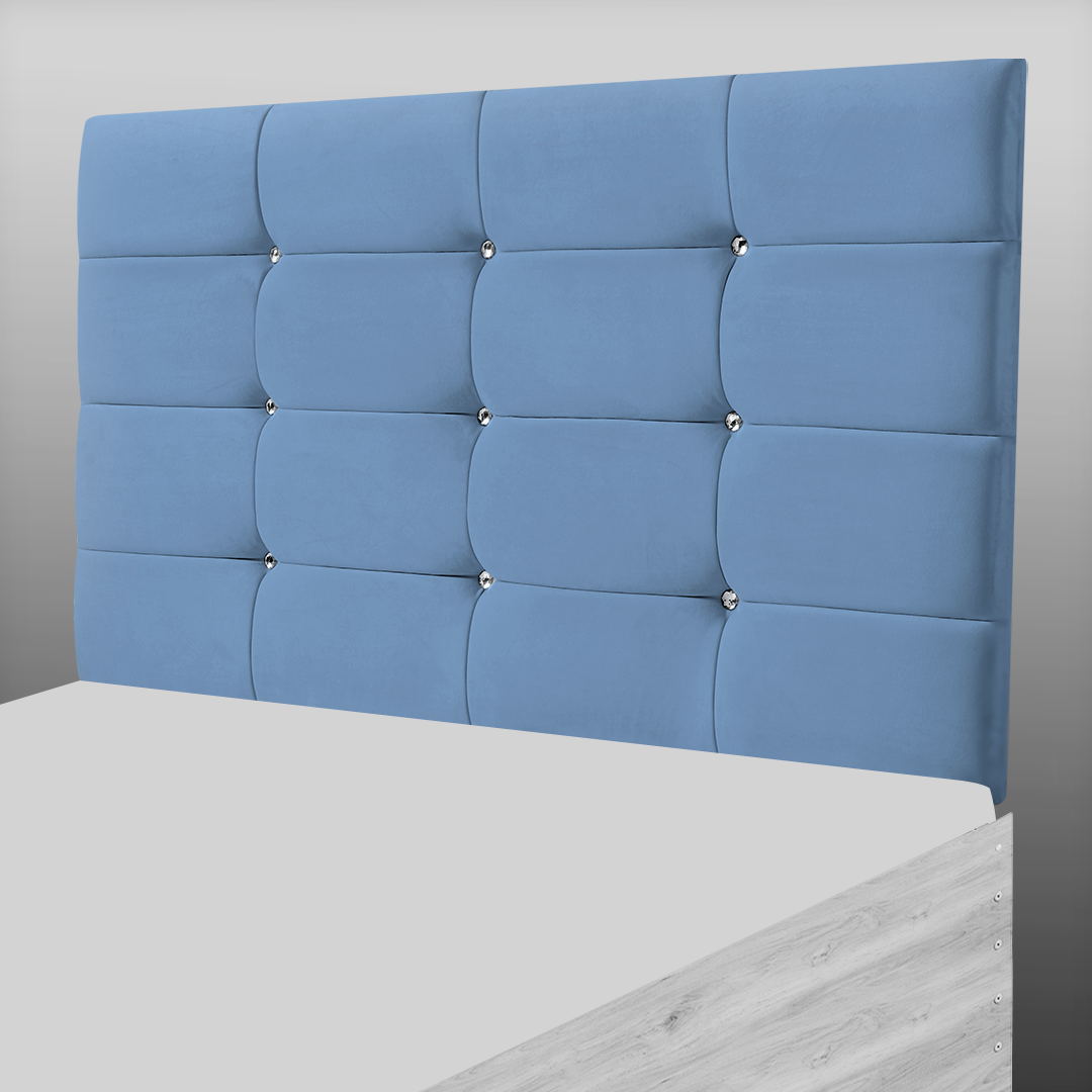 NEW CUBE HEADBOARD IN SKY BLUE PLUSH