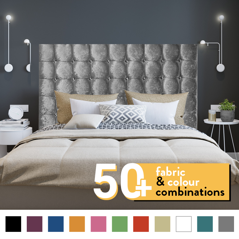 SUPER CUBE HEADBOARD IN GREY CRUSH VELVET