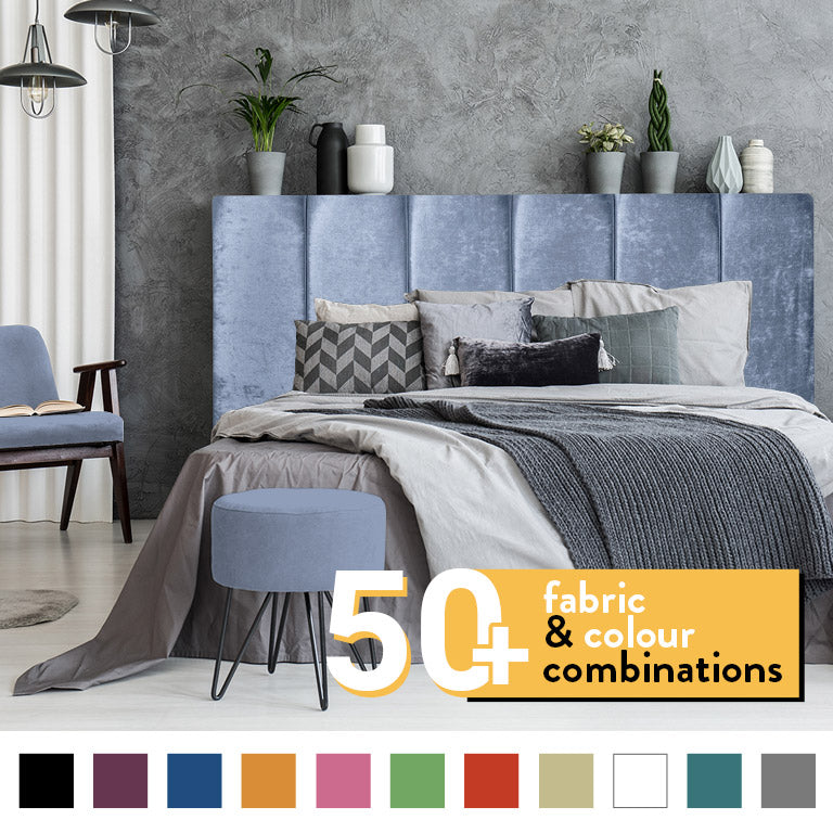 6 PANEL HEADBOARD IN GREYSTONE CRUSH VELVET