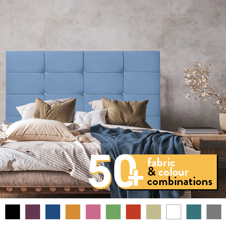 NEW CUBE HEADBOARD IN SKY BLUE PLUSH